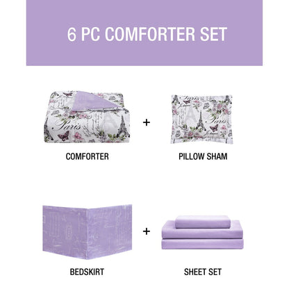 Set copripiumino reversibile in morbida microfibra CEDAR COURT Paris Floral Lilac