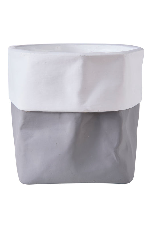 Cemento Di Carta - Vaso Cestino Grigio Con Balza Bianca