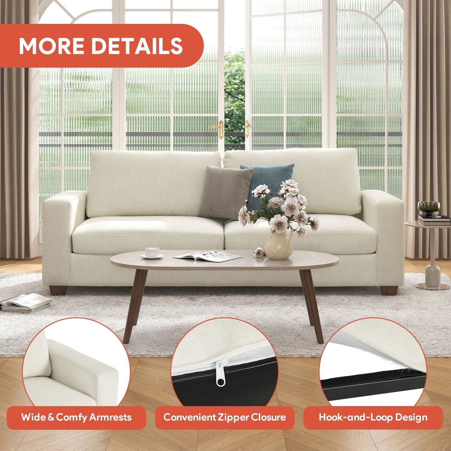 Divano imbottito CO-Z 86.6 per soggiorno, divano a 3 posti