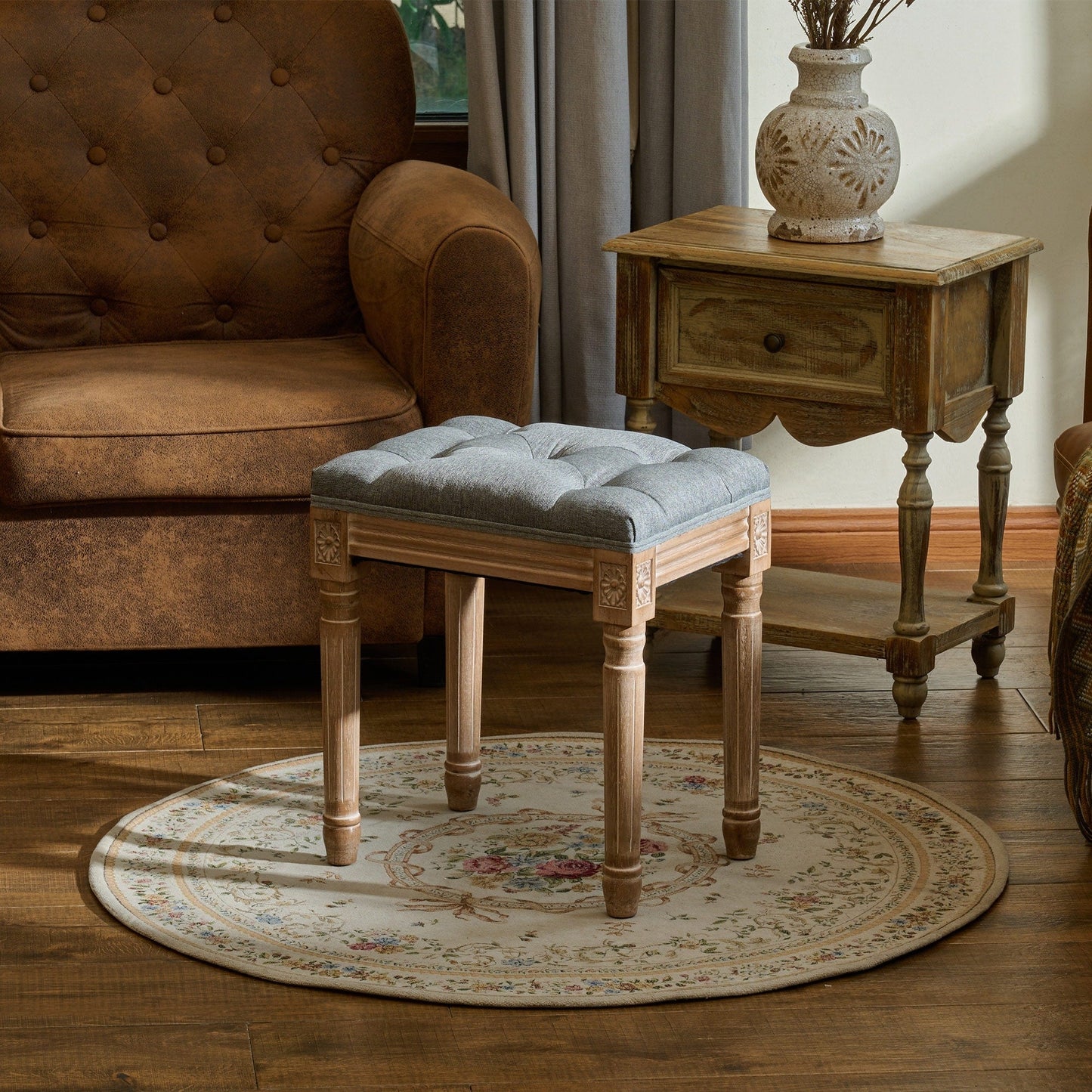 Sgabello da toeletta e poggiapiedi imbottito vintage francese CO-Z