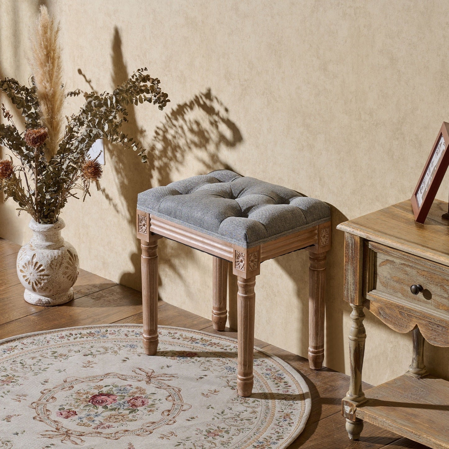 Sgabello da toeletta e poggiapiedi imbottito vintage francese CO-Z