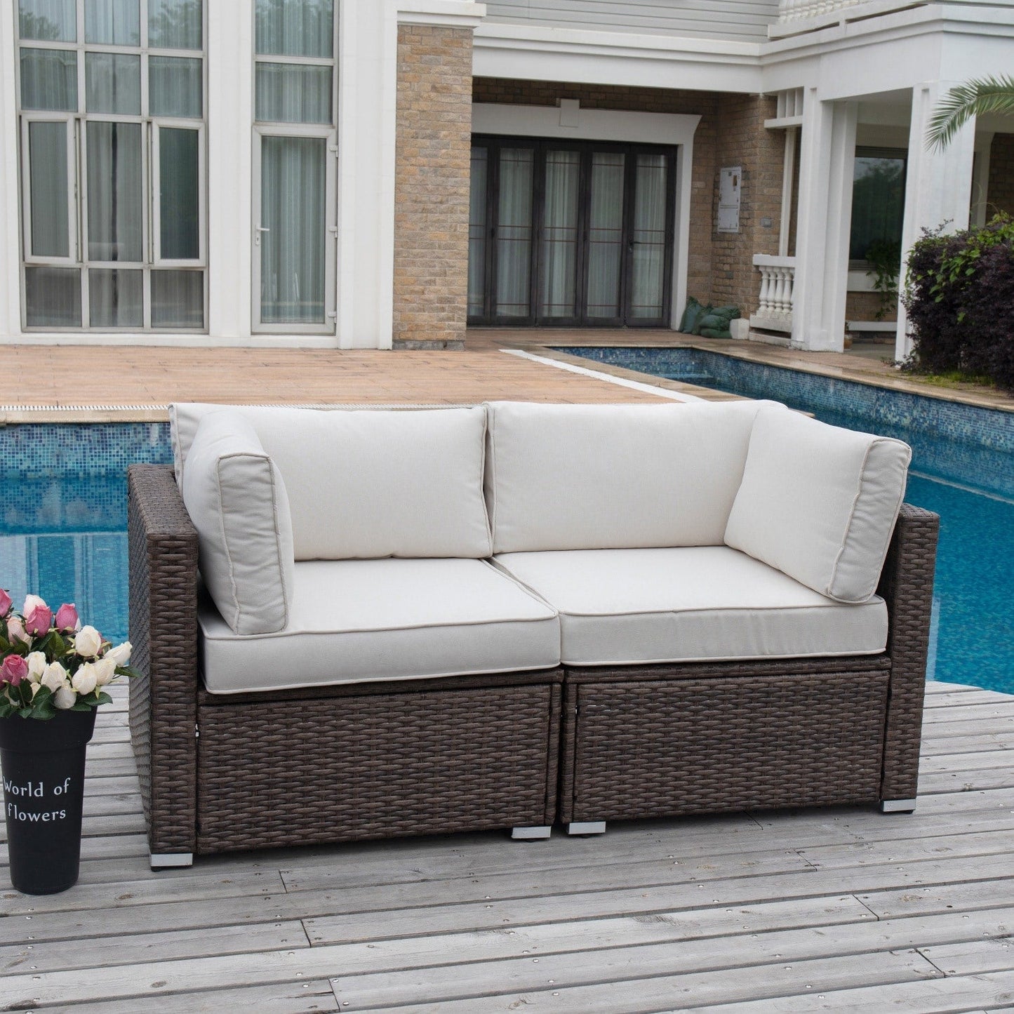 COSIEST - Set di divani componibili in vimini da esterno a due posti, 2 pezzi