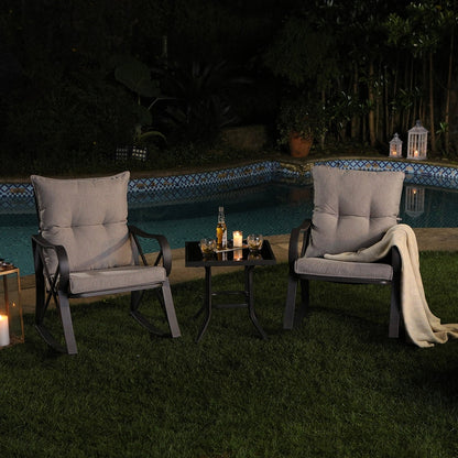 COSIEST - Set di 3 sedie a dondolo da esterno con tavolino laterale