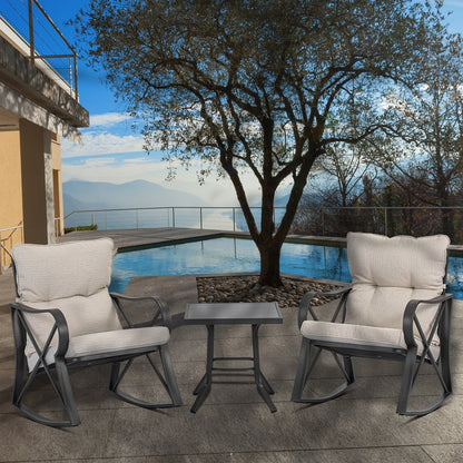 COSIEST - Set di 3 sedie a dondolo da esterno con tavolino laterale