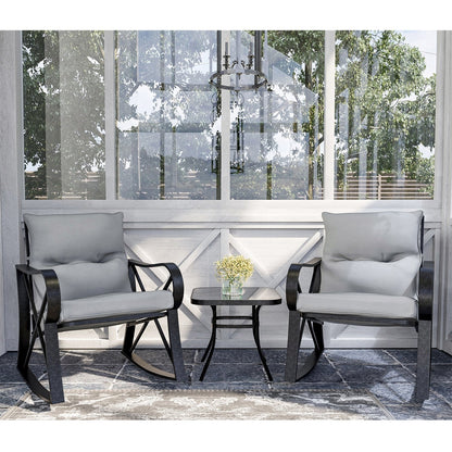 COSIEST - Set di 3 sedie a dondolo da esterno con tavolino laterale