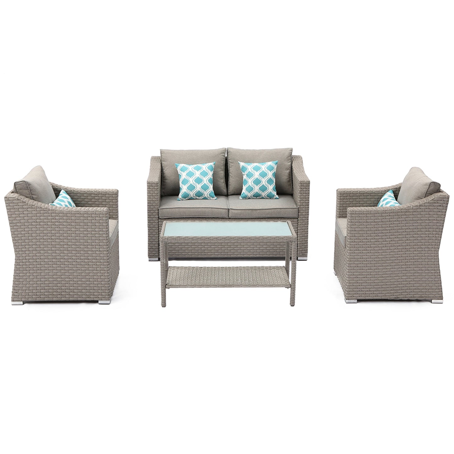 Set da giardino con divano componibile imbottito a 4 pezzi più accogliente