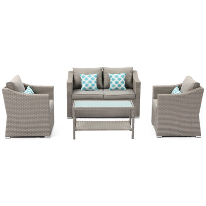 Set da giardino con divano componibile imbottito a 4 pezzi più accogliente