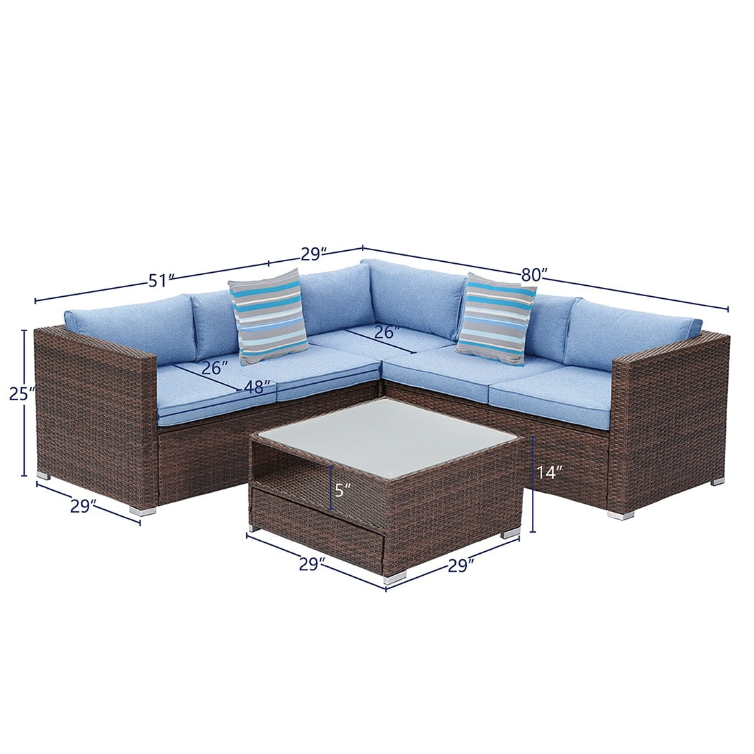 COSIEST Set da esterno in vimini da 4 pezzi con tavolino da caffè