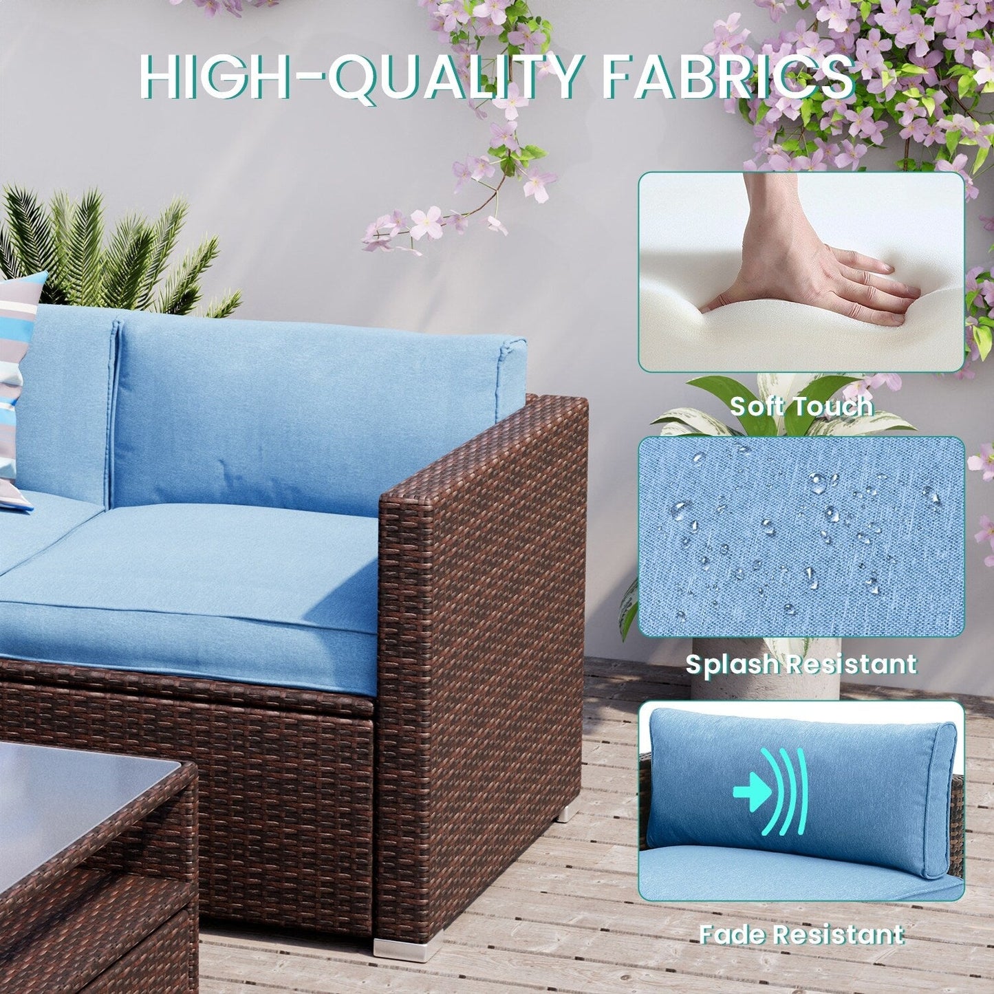 COSIEST Set da esterno in vimini da 4 pezzi con tavolino da caffè