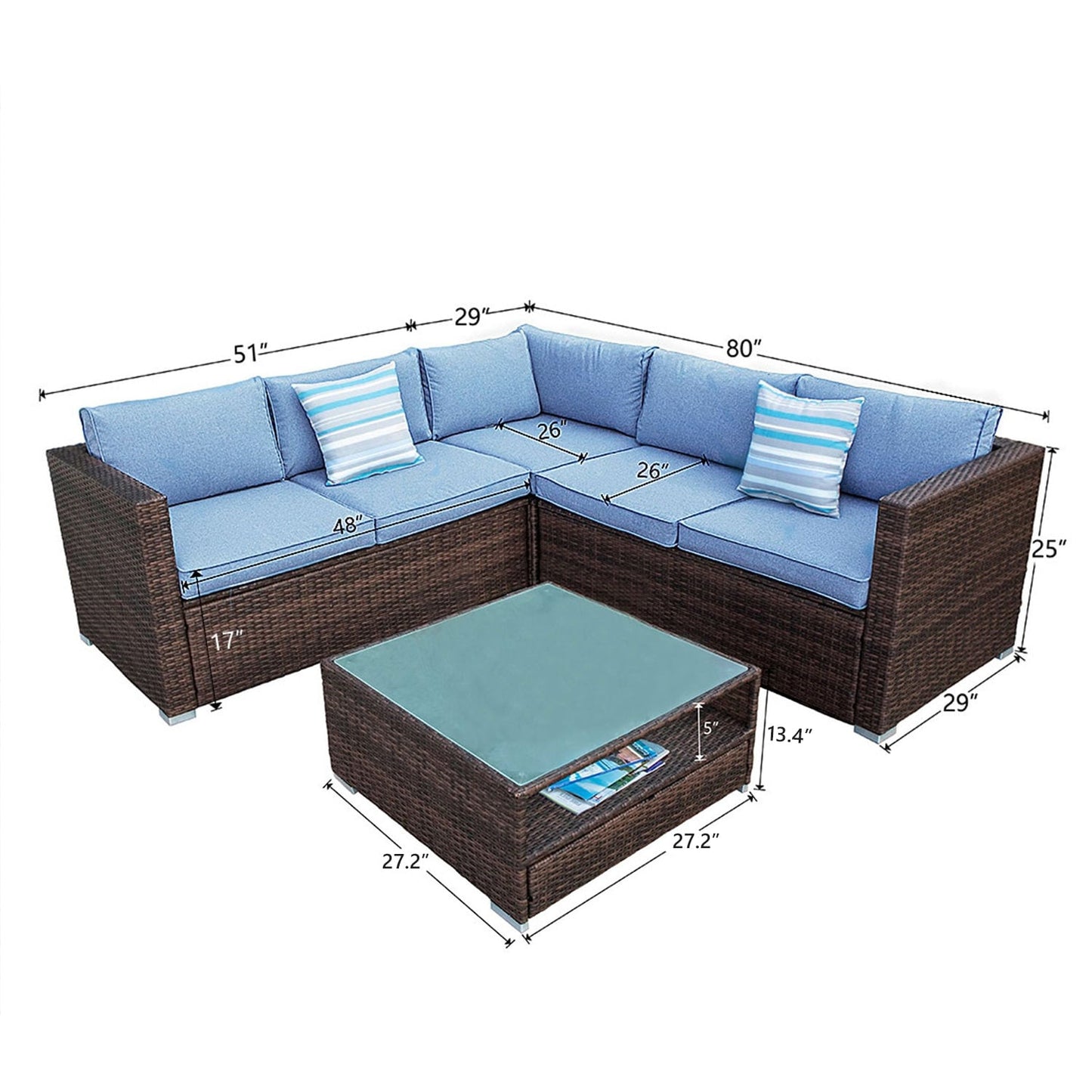 COSIEST - Set di divani componibili in vimini per esterni da 4 pezzi con tavolo per braciere