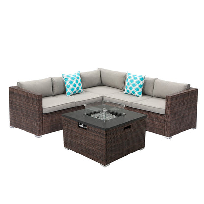 COSIEST - Set di divani componibili in vimini per esterni da 4 pezzi con tavolo per braciere