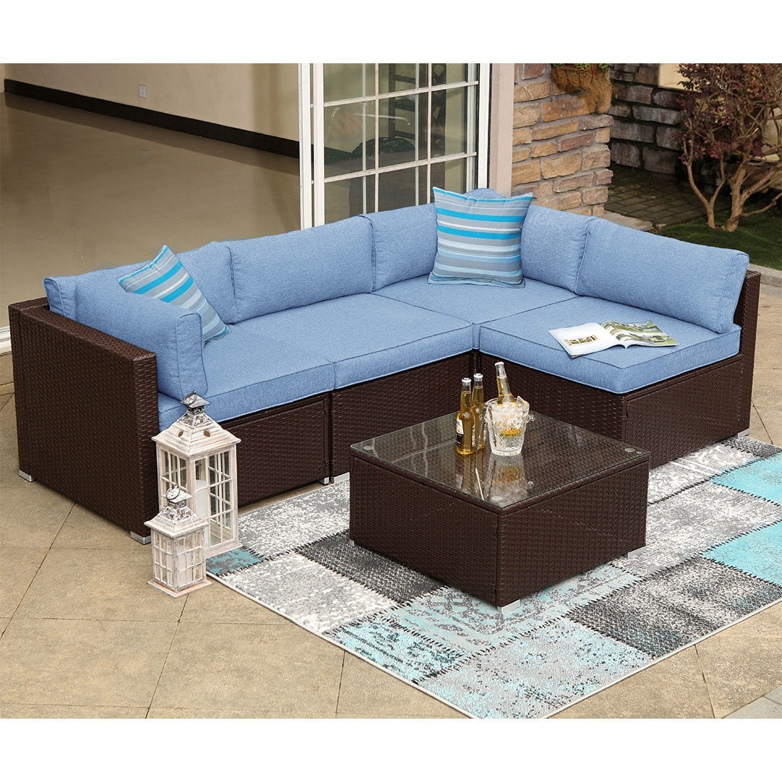 Divano componibile in vimini da 5 pezzi con cuscini per mobili da giardino COSIEST