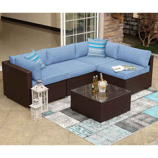 Divano componibile in vimini da 5 pezzi con cuscini per mobili da giardino COSIEST