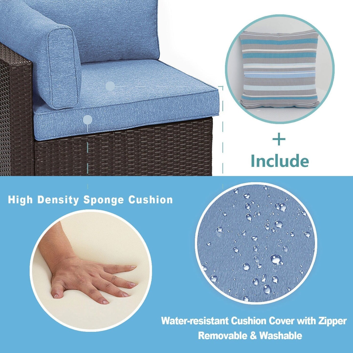 Divano componibile in vimini da 5 pezzi con cuscini per mobili da giardino COSIEST