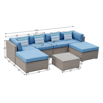 Divano componibile in vimini per esterni da 7 pezzi COSIEST con tavolino da caffè