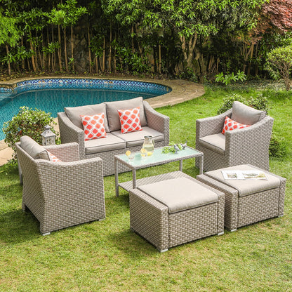 COSIEST Set da conversazione da 7 pezzi con cuscini per mobili da esterno