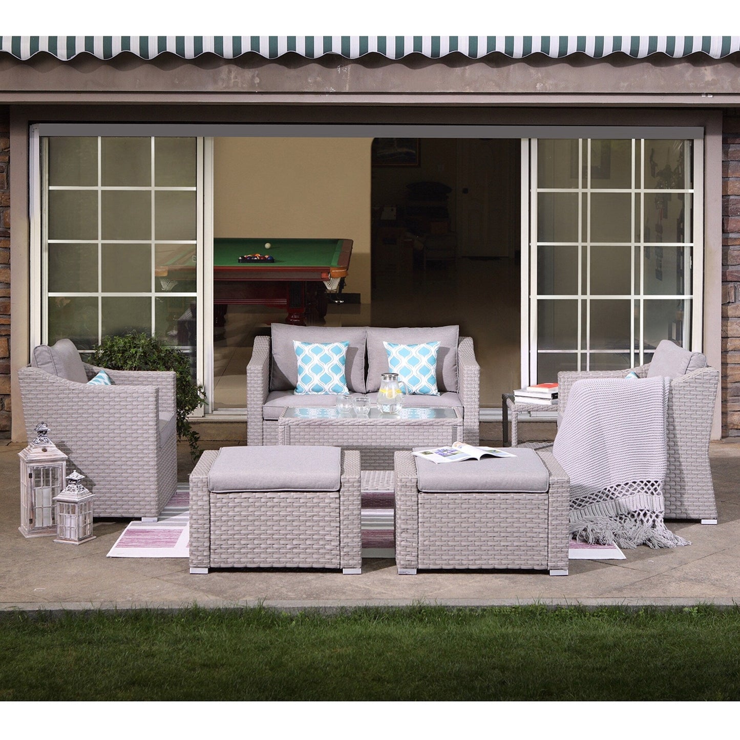 COSIEST Set da conversazione da 7 pezzi con cuscini per mobili da esterno