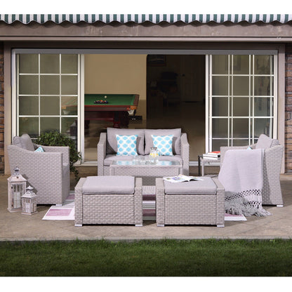 COSIEST Set da conversazione da 7 pezzi con cuscini per mobili da esterno