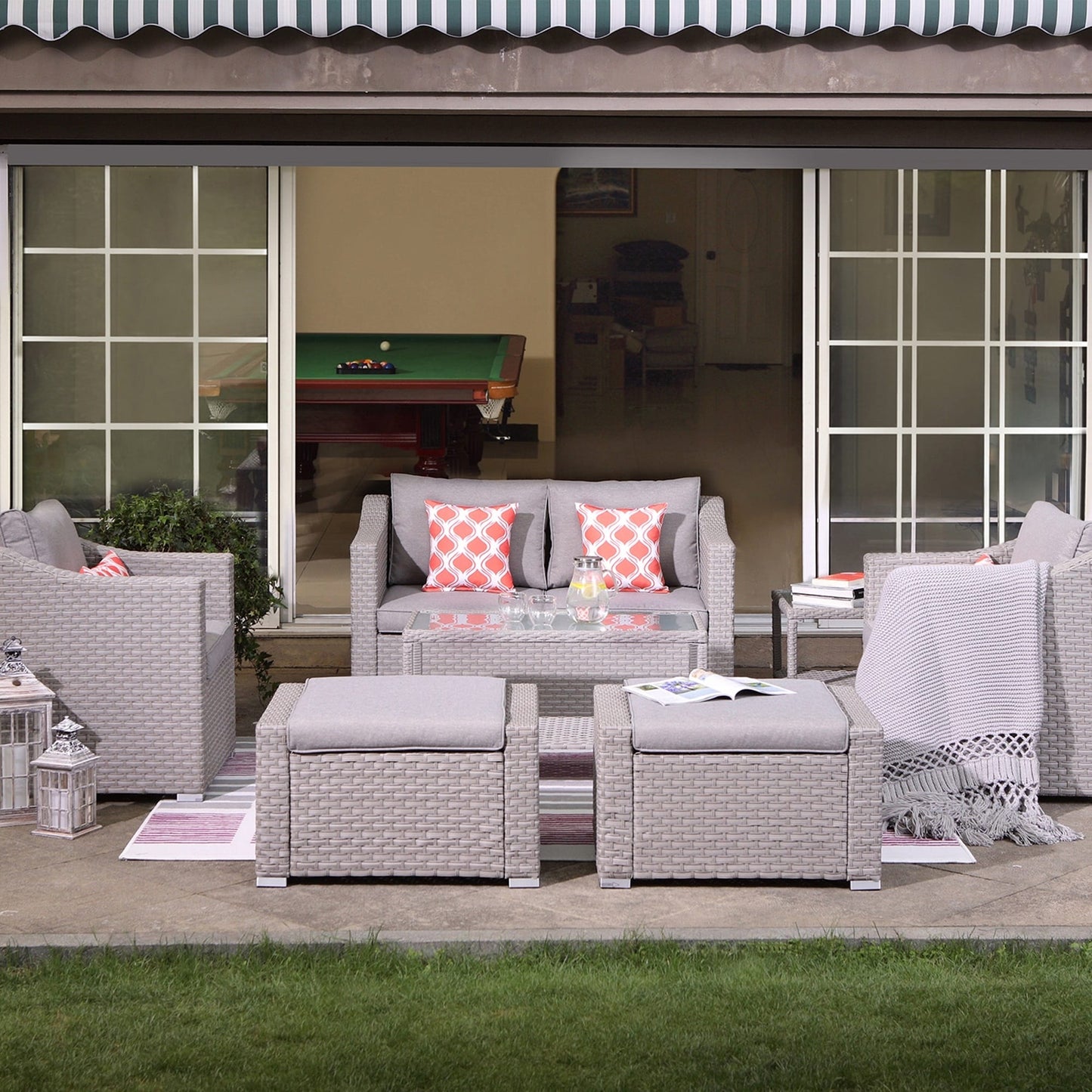 COSIEST Set da conversazione da 7 pezzi con cuscini per mobili da esterno