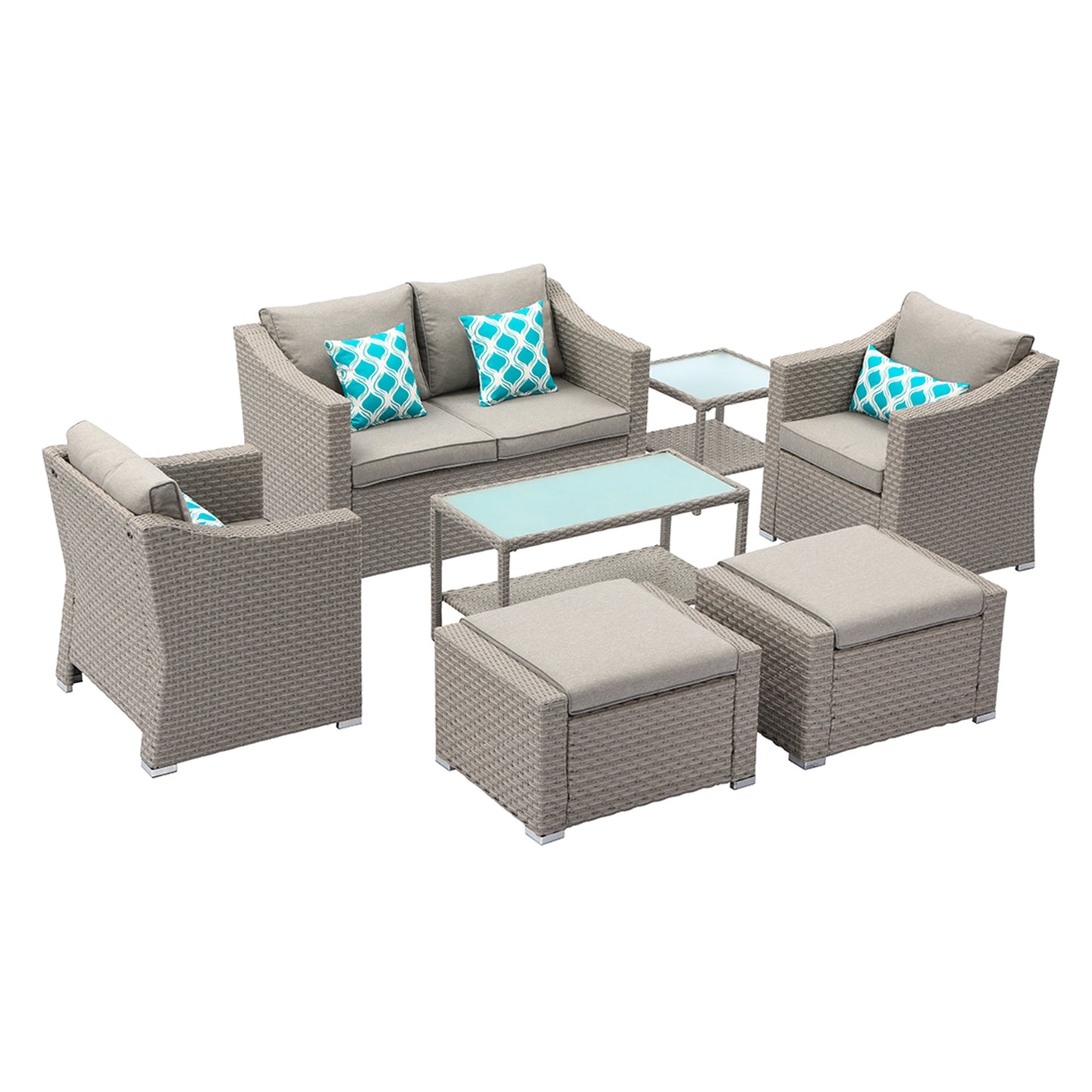 COSIEST Set da conversazione da 7 pezzi con cuscini per mobili da esterno