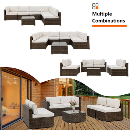 Divano componibile in vimini per patio da esterno COSIEST da 7 pezzi con tavolino da caffè