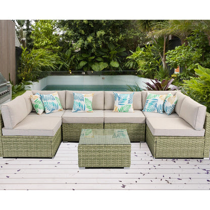 Divano componibile in vimini per patio da esterno COSIEST da 7 pezzi con tavolino da caffè