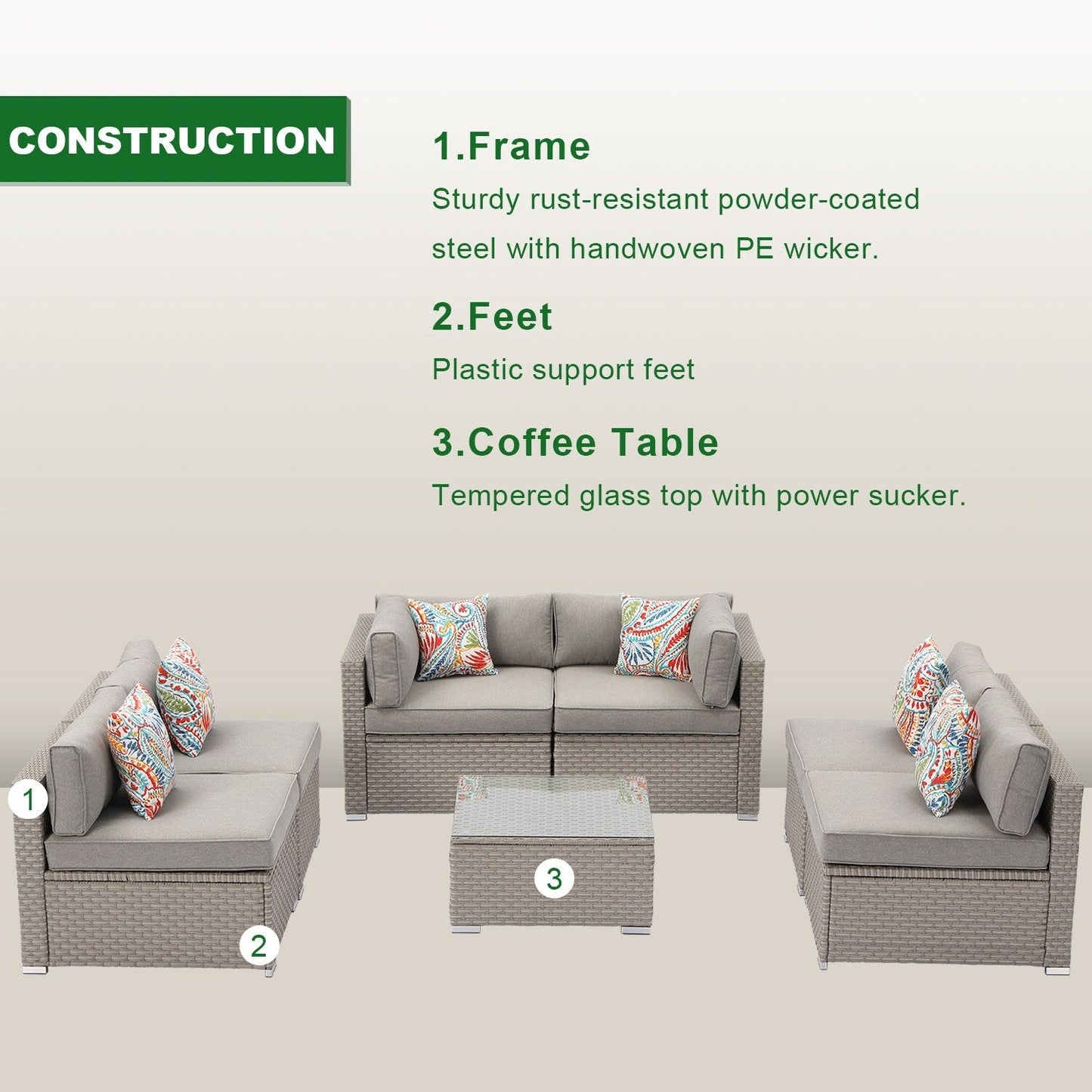 Divano componibile in vimini per patio da esterno COSIEST da 7 pezzi con tavolino da caffè