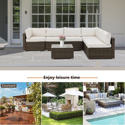 Divano componibile in vimini per patio da esterno COSIEST da 7 pezzi con tavolino da caffè