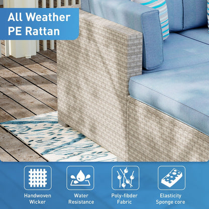 Divano componibile in vimini per patio da esterno COSIEST da 7 pezzi con tavolino da caffè