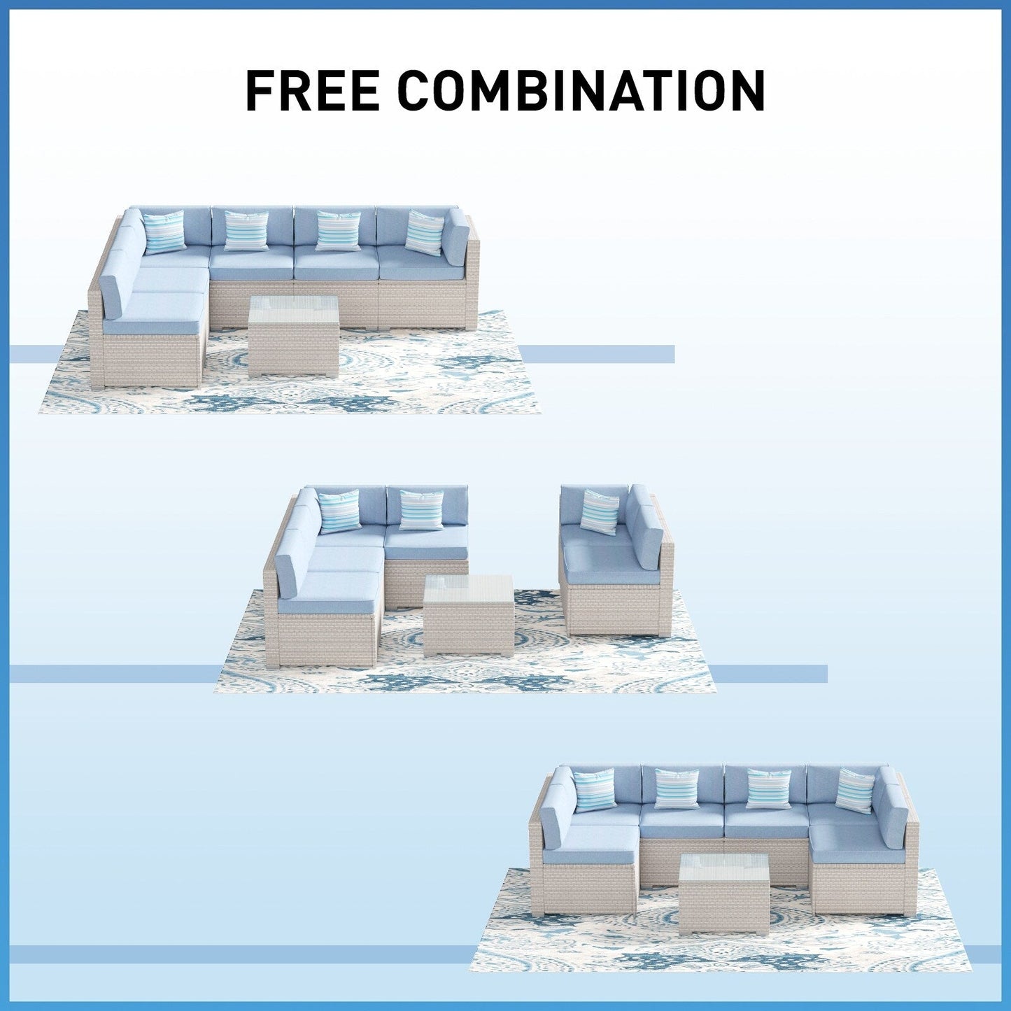 Divano componibile in vimini per patio da esterno COSIEST da 7 pezzi con tavolino da caffè