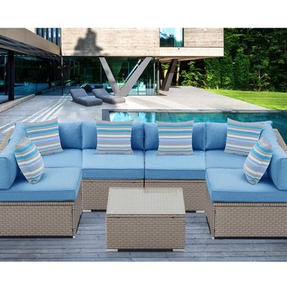 Divano componibile in vimini per patio da esterno COSIEST da 7 pezzi con tavolino da caffè