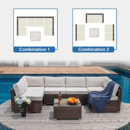 Divano componibile in vimini per patio da esterno COSIEST da 7 pezzi con tavolino da caffè