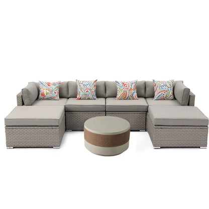 Divano componibile in vimini per esterni da 7 pezzi COSIEST con tavolino da caffè