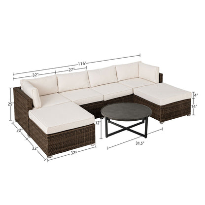 Divano componibile in vimini per esterni da 7 pezzi COSIEST con tavolino da caffè