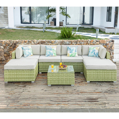 Divano componibile in vimini per esterni da 7 pezzi COSIEST con tavolino da caffè