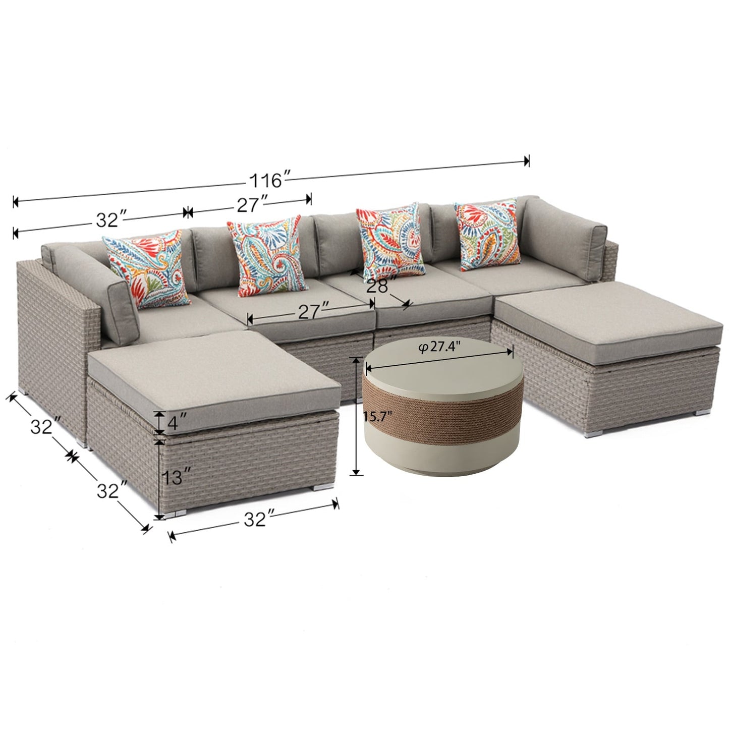 Divano componibile in vimini per esterni da 7 pezzi COSIEST con tavolino da caffè