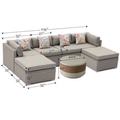 Divano componibile in vimini per esterni da 7 pezzi COSIEST con tavolino da caffè