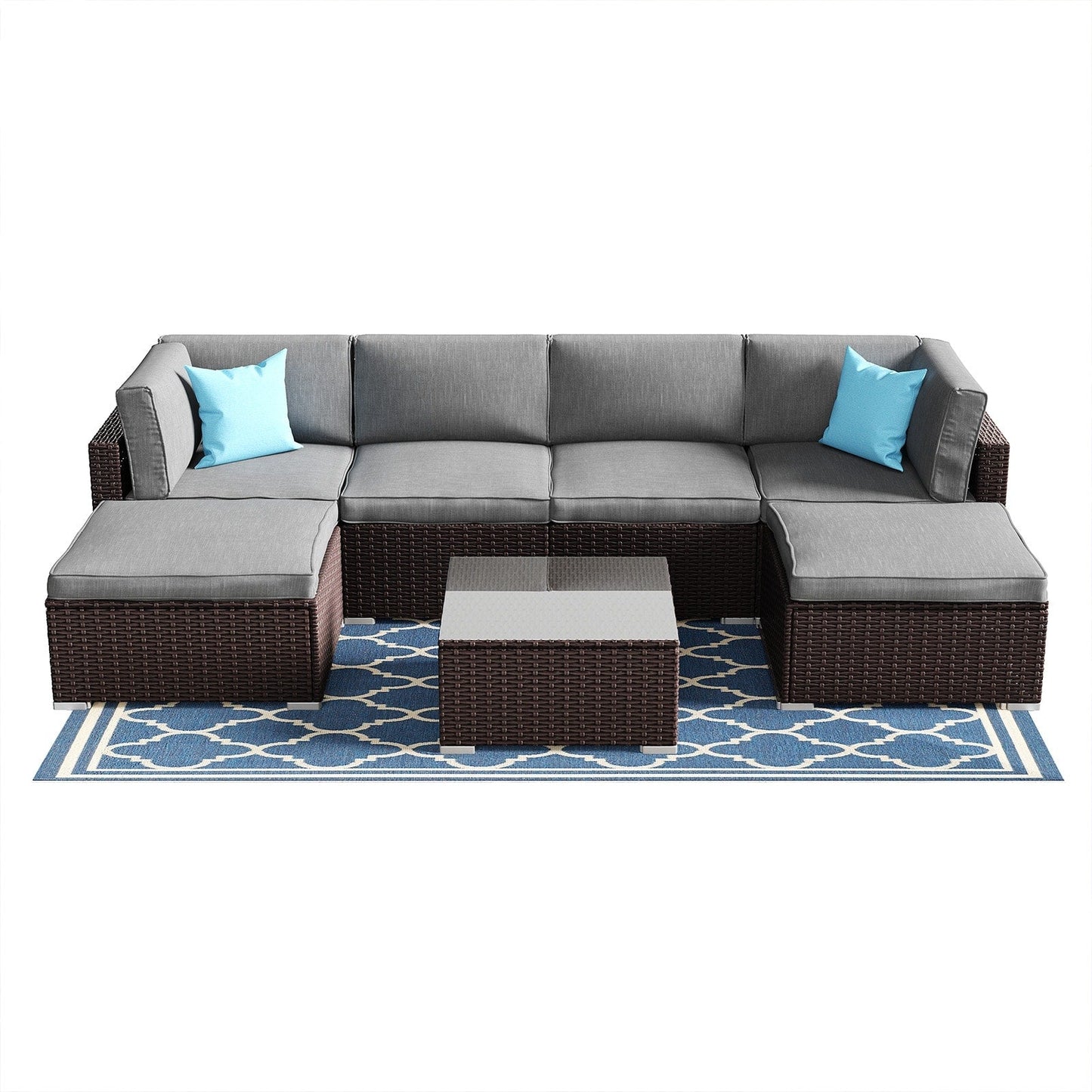 Divano componibile in vimini per esterni da 7 pezzi COSIEST con tavolino da caffè