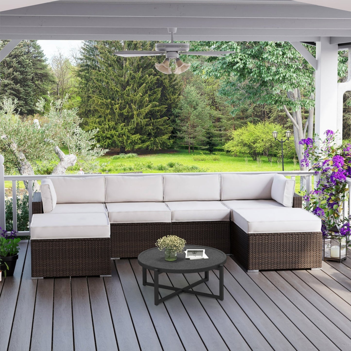 Divano componibile in vimini per esterni da 7 pezzi COSIEST con tavolino da caffè