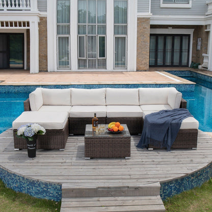 Divano componibile in vimini per esterni da 7 pezzi COSIEST con tavolino da caffè