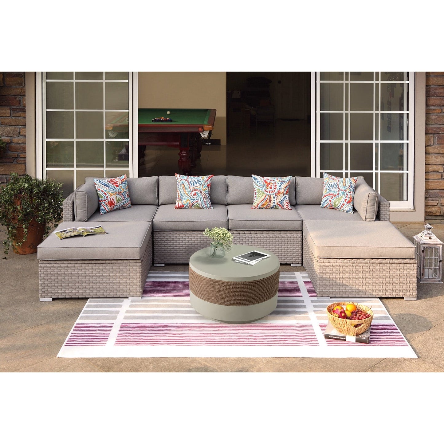 Divano componibile in vimini per esterni da 7 pezzi COSIEST con tavolino da caffè