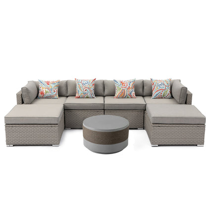 Divano componibile in vimini per esterni da 7 pezzi COSIEST con tavolino da caffè