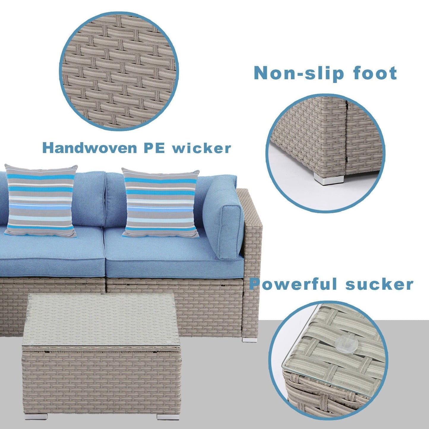 Divano componibile in vimini per patio da esterno COSIEST da 7 pezzi con tavolino da caffè