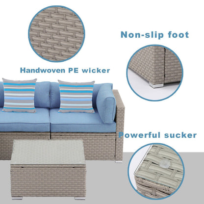 Divano componibile in vimini per patio da esterno COSIEST da 7 pezzi con tavolino da caffè