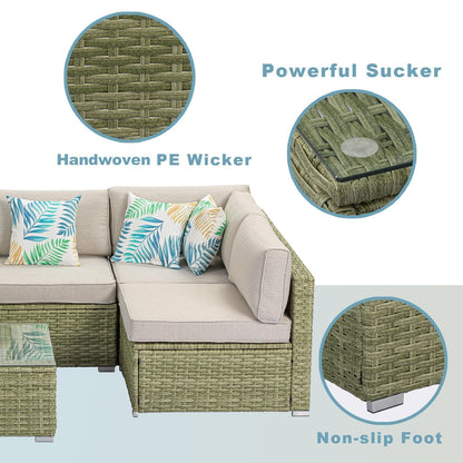 Divano componibile in vimini per patio da esterno COSIEST da 7 pezzi con tavolino da caffè