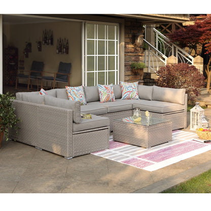 COSIEST - Set di divani componibili in vimini per esterni da 7 pezzi