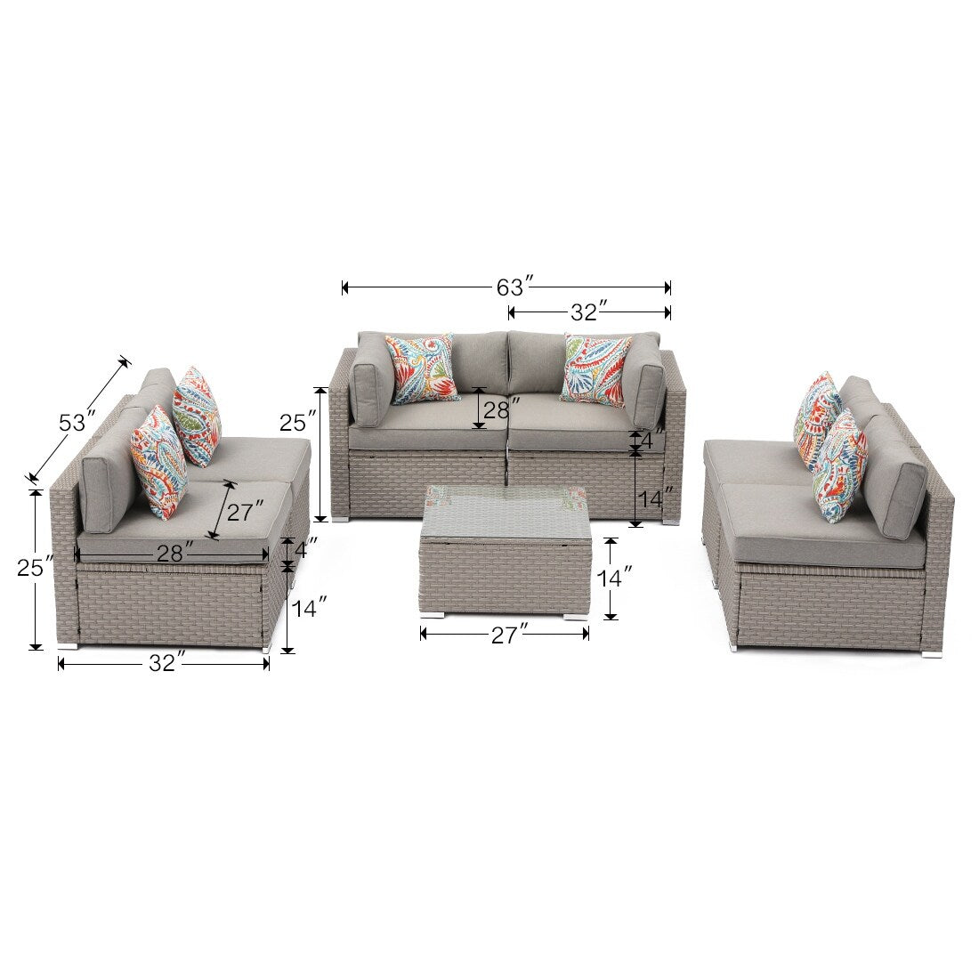 COSIEST - Set di divani componibili in vimini per esterni da 7 pezzi