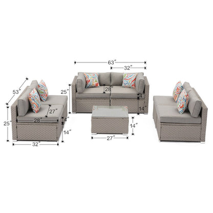 COSIEST - Set di divani componibili in vimini per esterni da 7 pezzi