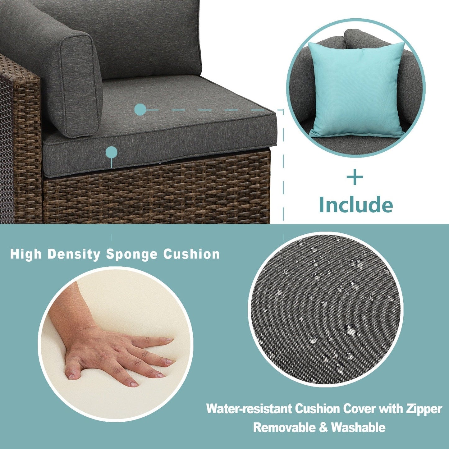 COSIEST - Set di divani componibili in vimini per esterni da 7 pezzi