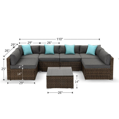 COSIEST - Set di divani componibili in vimini per esterni da 7 pezzi